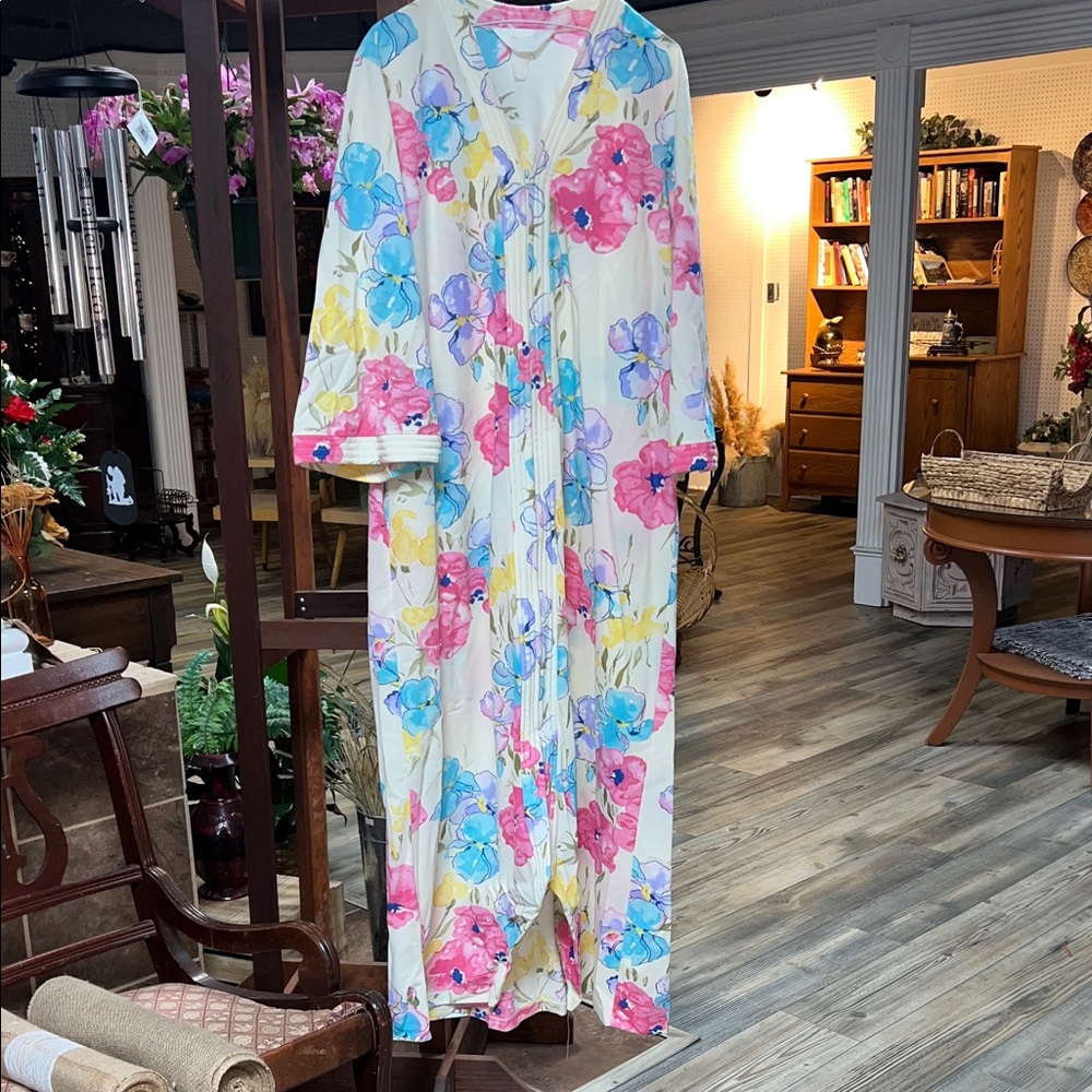 60’s Floral Long robe with Multicolor Flowers
